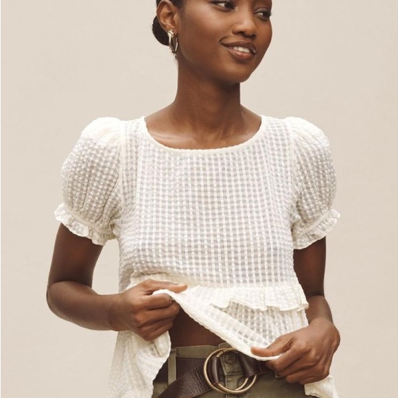 Maeve Tops - Maeve White Textured Blouse